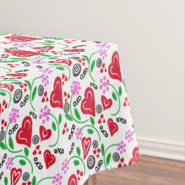 Red Valentine Hearts Rosa Flowers Tablecloth