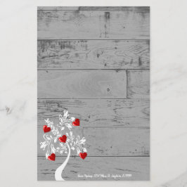 Red Valentine Hearts Träd Personlig Stationery Brevpapper