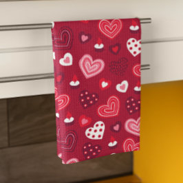 Red Valentine-hjärtan mönster Kökshandduk