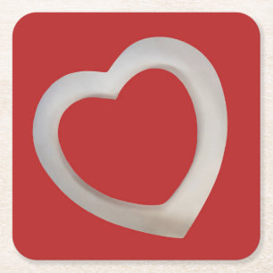 Red Valentine minimalist white 3D-hjärta Underlägg Papper Kvadrat