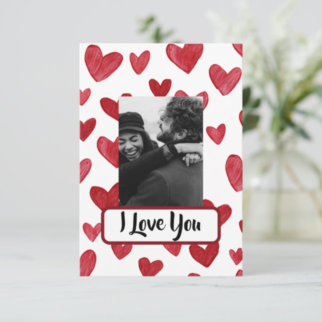 Red Valentine’s Card with Photo & Love Message Tack Kort (Stående Fram)