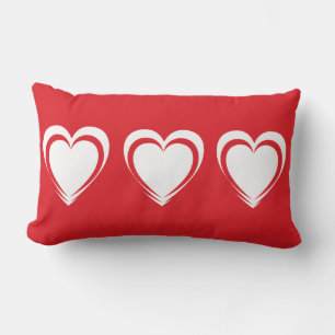 Red Valentines dag Pillow med vita hjärtan Lumbarkudde