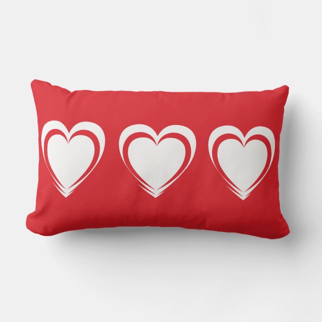 Red Valentines dag Pillow med vita hjärtan Lumbarkudde (Framsida)