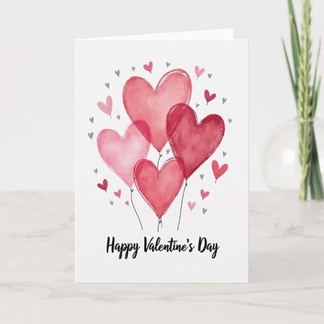 Red Valentines Day Heart Balloon Card Kort (Framsida)