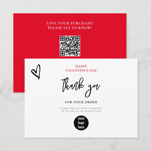 Red Valentines Day Heart Business Tack Logotyp Kort (Fram/baksida)