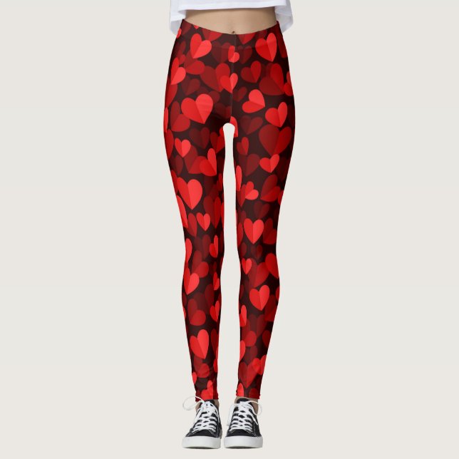Red Valentines Day Heart Mönster Leggings (Framsida)