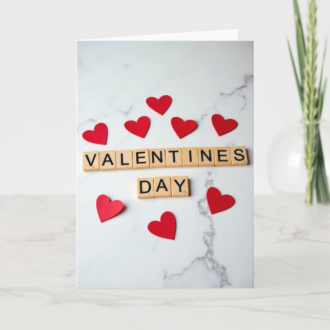 Red Valentines Day Scrabble Card Kort (Framsida)