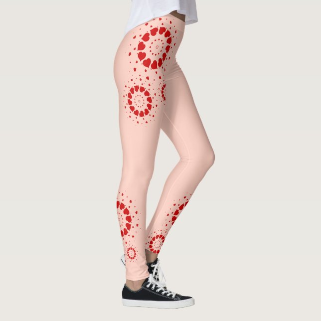 Red Valentines hjärtan-design på lätt rosa Leggings (Höger)