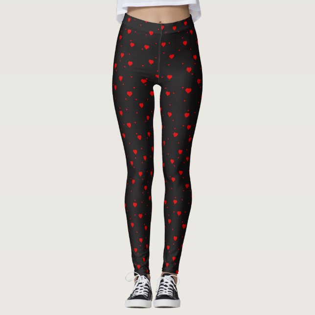 Red Valentones Hearts Seamless Mönster Leggings (Framsida)