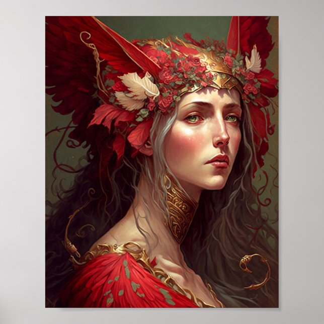 Red Valkyrie Woman Fantasy Art Poster (Framsidan)