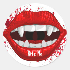 Red Vampre Läppar & Fangs Runt Klistermärke
