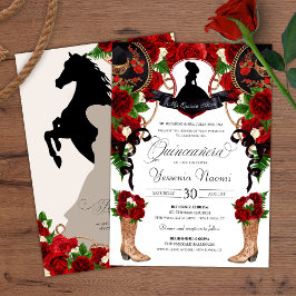 Red Vapensköld Charro Westernare Ro Blommigt Quinc Inbjudningar