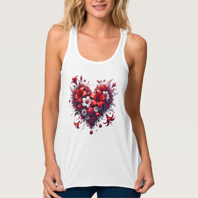 Red Vår blommor Heart-53476 Linne Med Racerback (Framsida)