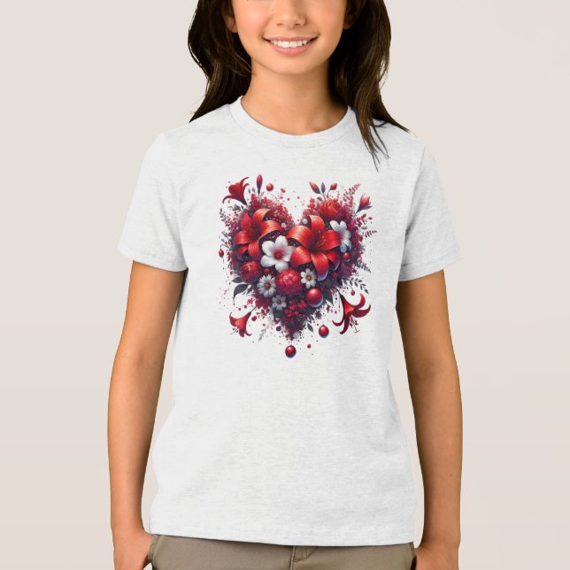Red Vår blommor Heart-53476 T Shirt (Framsida)
