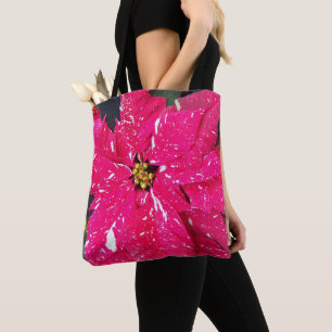 Red Variegated Poinsettia Helgdag Tote Bag Tygkasse
