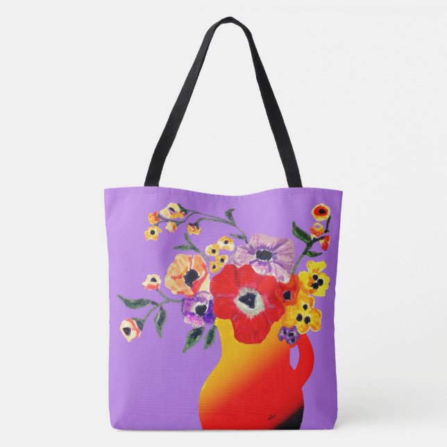 Red Vas i Flowers Large Tote Bag Tygkasse (Baksida)