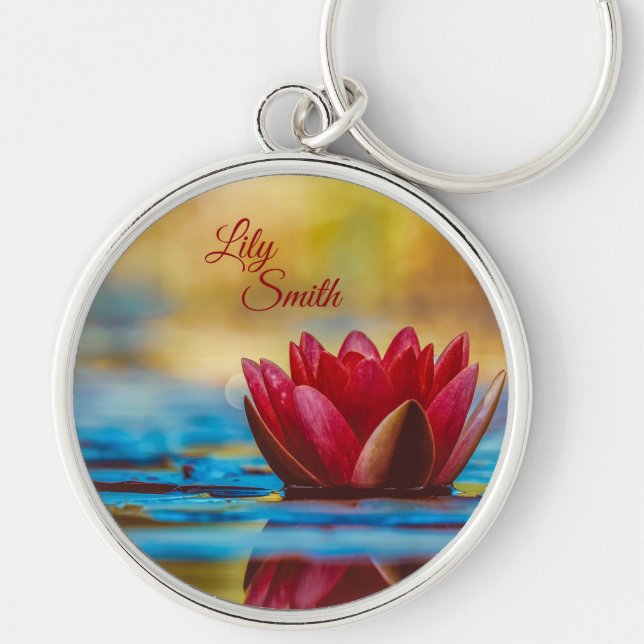 Red Vatten Lilly *personalize* Rund Silverfärgad Nyckelring (Framsidan)