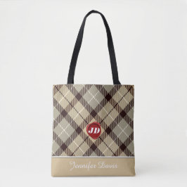 Red Vax Monogram Namn Play Tartan Trendig Grått Tygkasse