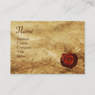 RED VAX SEAL ,ANTIQUE PARCHMENT Monogram Visitkort