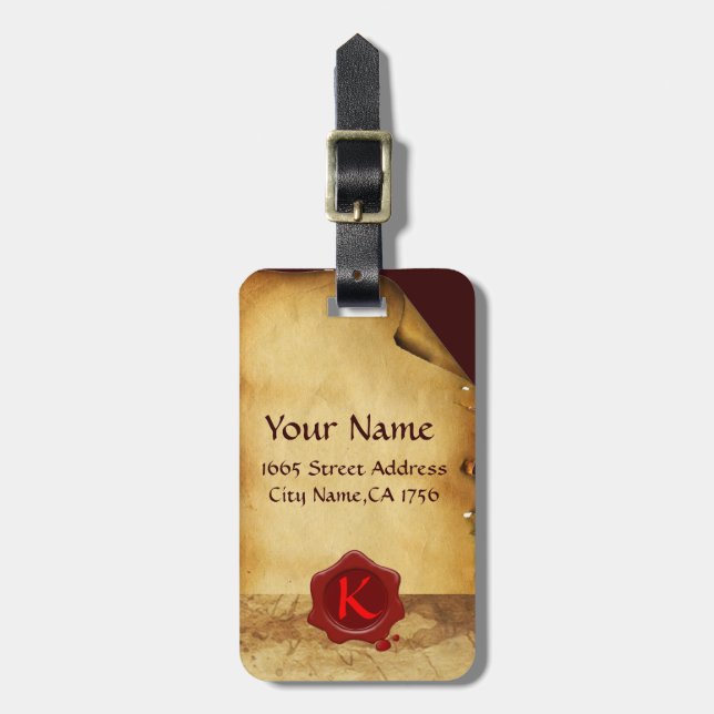 RED VAX SEAL OLD PARCHMENT Monogram Bagagebricka (Vertikal Framsida)