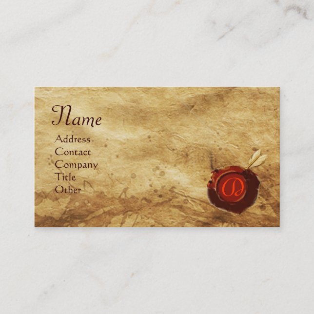 RED VAX SEAL PARCHMENT Monogram Visitkort (Framsida)
