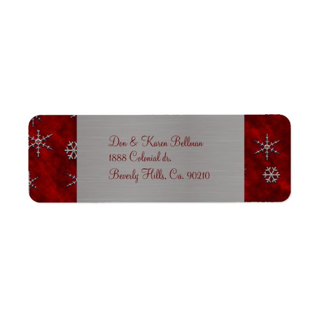 Red Velour & Silver Snöflingor Returadress Etikett (Framsidan)