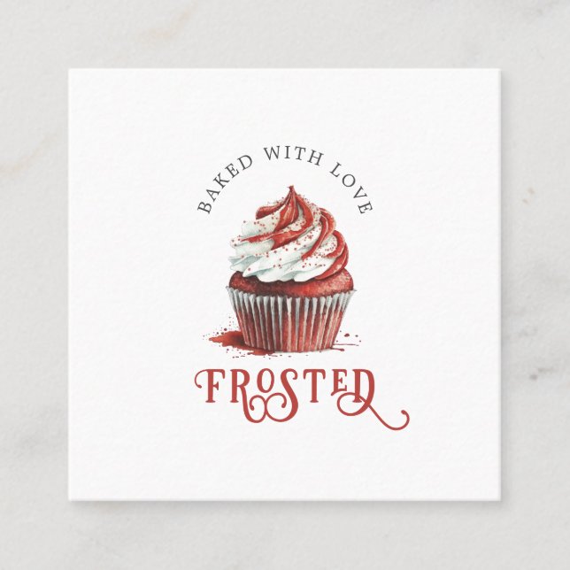 Red Velvet Baker Cupcake Logo Calligraphy Script  Fyrkantigt Visitkort (Framsida)