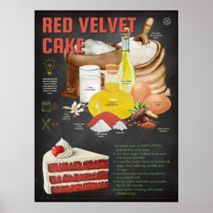 Red Velvet Cake Recipe Chalkboard Kitchen Art Poster