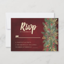 Red Velvet Christmas Botanical Wedding RSVP Card OSA Kort
