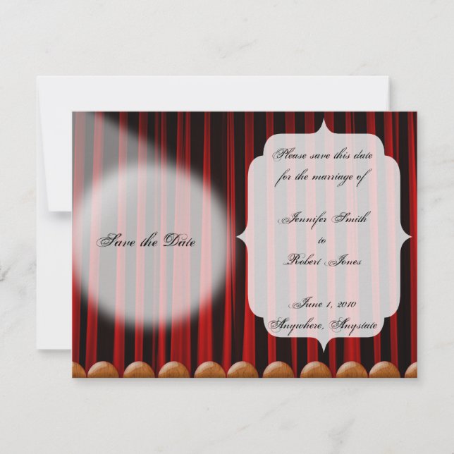 Red Velvet Curtain Stage Bröllop spara datum Datumet (Framsida)