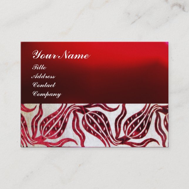 RED VELVET DAMASK TULIP MONOGRAM Burgundy White Visitkort (Framsida)