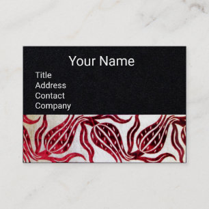 RED VELVET DAMASK TULIPS MONOGRAM Black Papper Visitkort