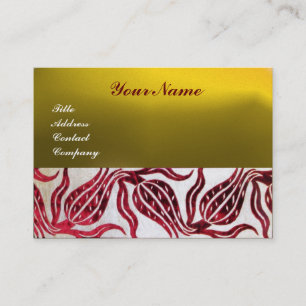 RED VELVET DAMASK TULIPS MONOGRAM Burgundy Gult Visitkort