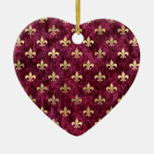 Red Velvet Fleur De Lis Mardi Gras Orleans Mönste Julgransprydnad Keramik