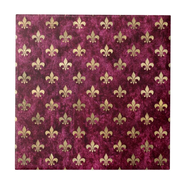 Red Velvet Fleur De Lis Mardi Gras Orleans Mönster Kakelplatta (Framsidan)