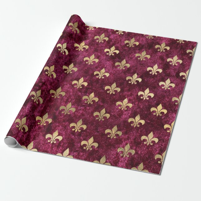Red Velvet Fleur De Lis Mardi Gras Orleans Mönster Presentpapper (Utrullad)