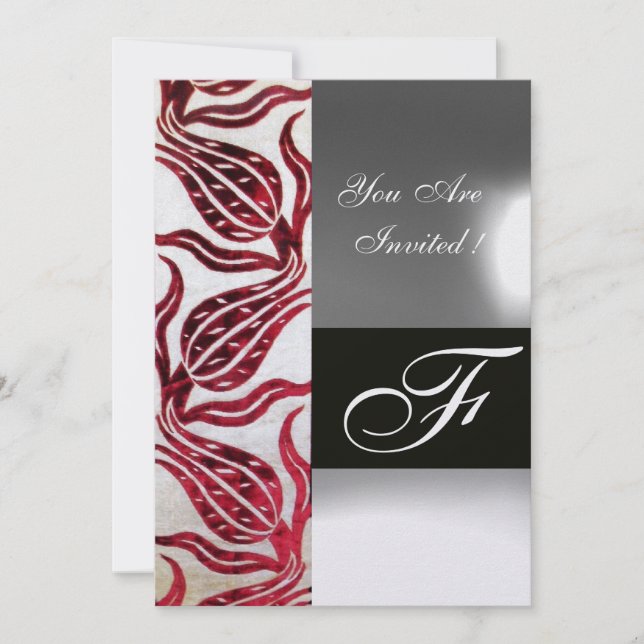 RED VELVET TULIP MONOGRAM Burgundy White Ice Inbjudningar (Framsida)