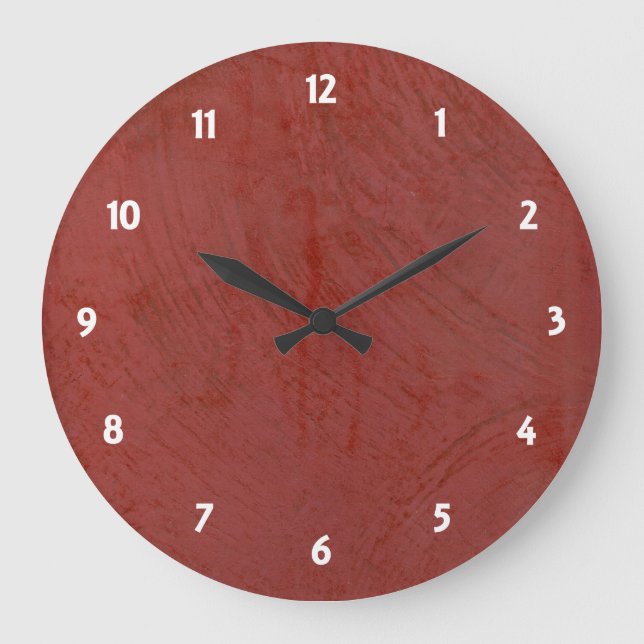 Red Venetian Plaster Faux Avslutar Round Wallwatch Stor Klocka (Framsida)