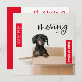Red Vi är Flytta Dachshund Hund in Box Card Tack Kort