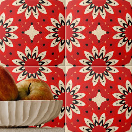 Red Vibrant Blommigt Ethnic Geometric Mosaic Mönst Kakelplatta