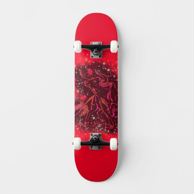 Red Vild Bull Runin Starry Nght Skateboard (Framsida)