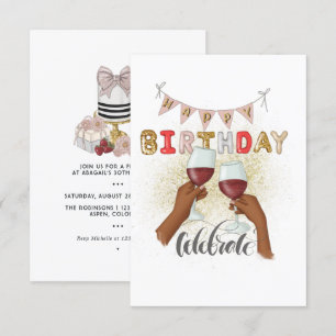 Red Vin African American Girl Birthday Inbjudningar