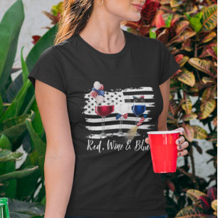 Red Vin Blue 4:e juli Independence day Flagga T Shirt