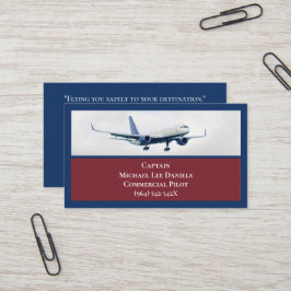 Red Vin Blue Commercial Airplane Pilot Visitkort