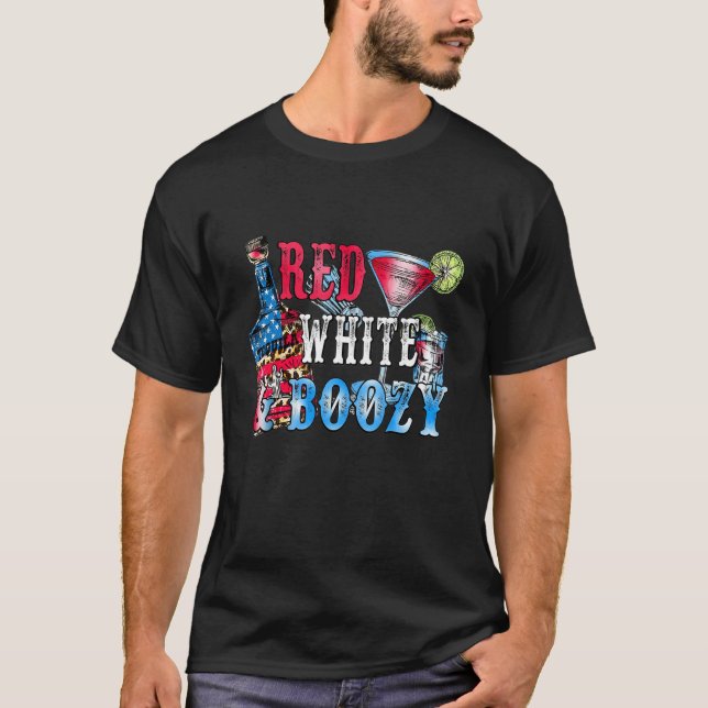 Red Vin & Blue Tequila 4:e juli Vin Red White T Shirt (Framsida)