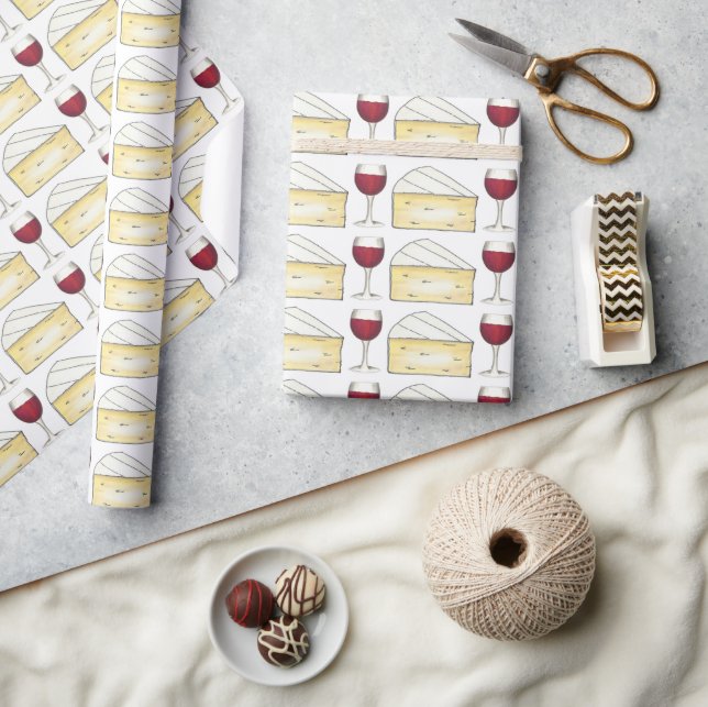 Red Vin + Brie Cheese Vin Glass Gift Wrap Presentpapper (Hantverk)