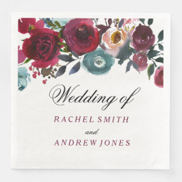 Red Vin Burgundy Blommigt Bröllop Pappersservett