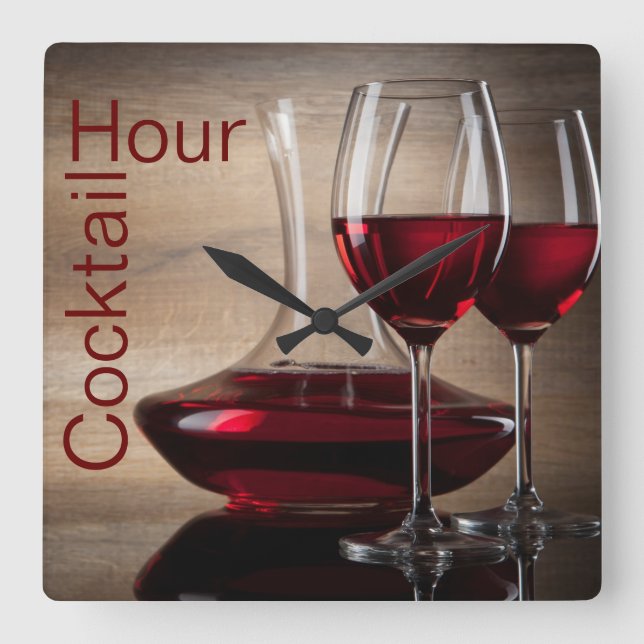 Red vin cocktail-väggklocka fyrkantig klocka (Framsida)