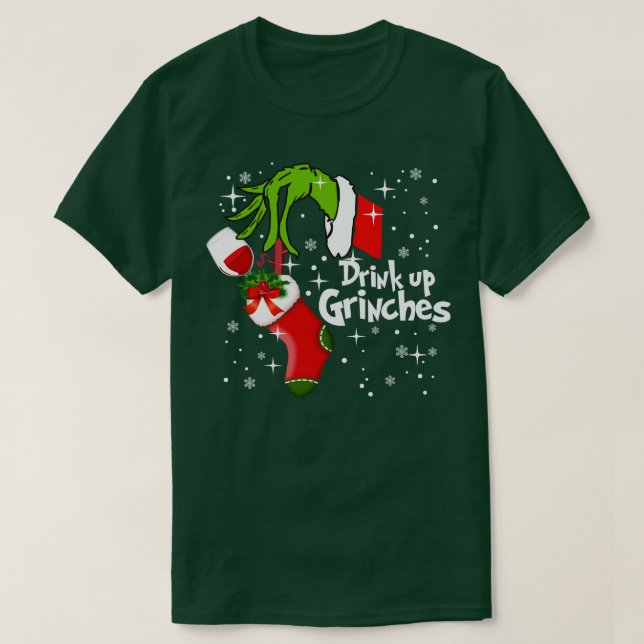 Red Vin Drink Up Grinches Nyj Jul T Shirt (Design framsida)