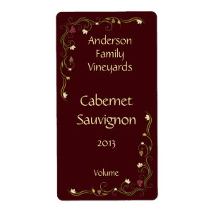 Red Vin Flaska-etikett med grapevine-accent Fraktsedel